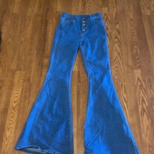 Flare high rise dark denim jeans